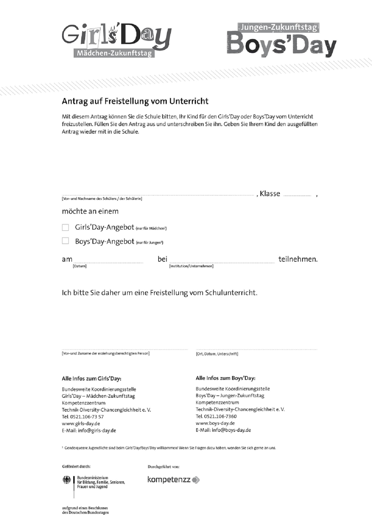 Elterninformation und Freistellungsantrag Girls and Boys Day 2026 bilder 1 web